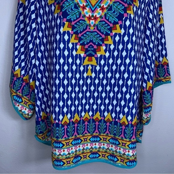 MEDIUM PINK OWL COLORFUL BOHEMIAN TUNIC TOP GEOMETRIC BLOUSE - Picture 6 of 11